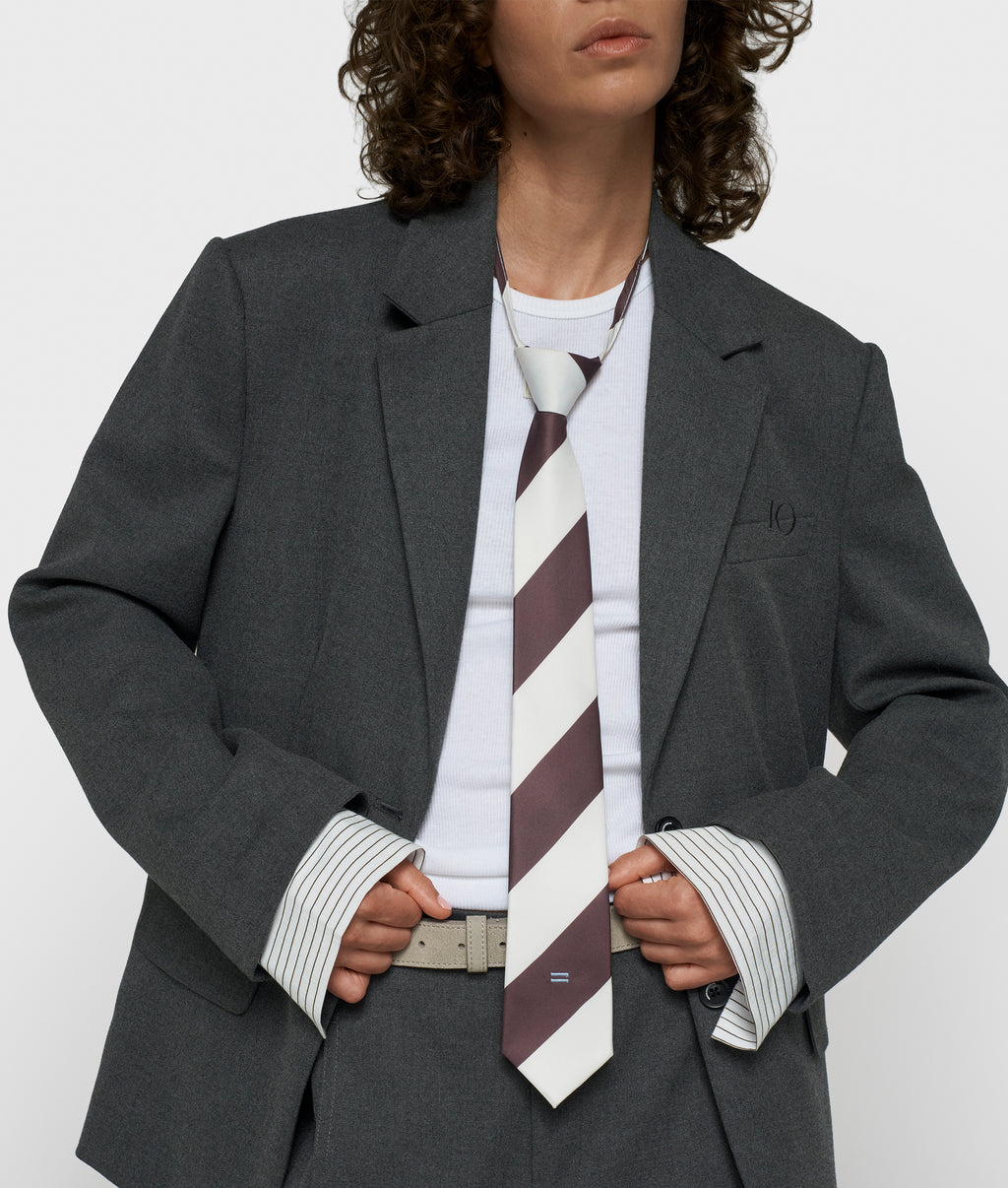 gestreepte stropdas | ecru/brown