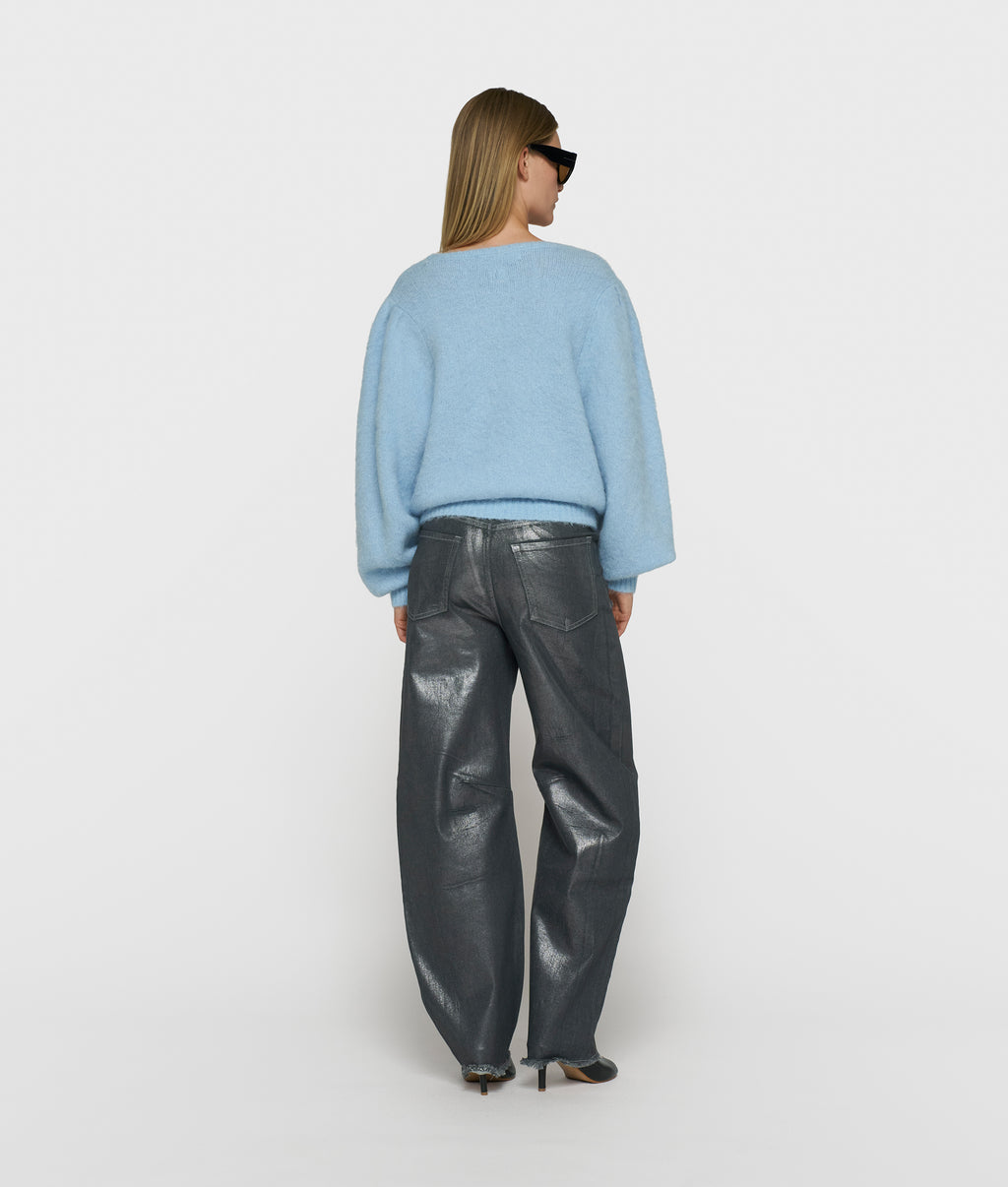metallic western denim broek | silver