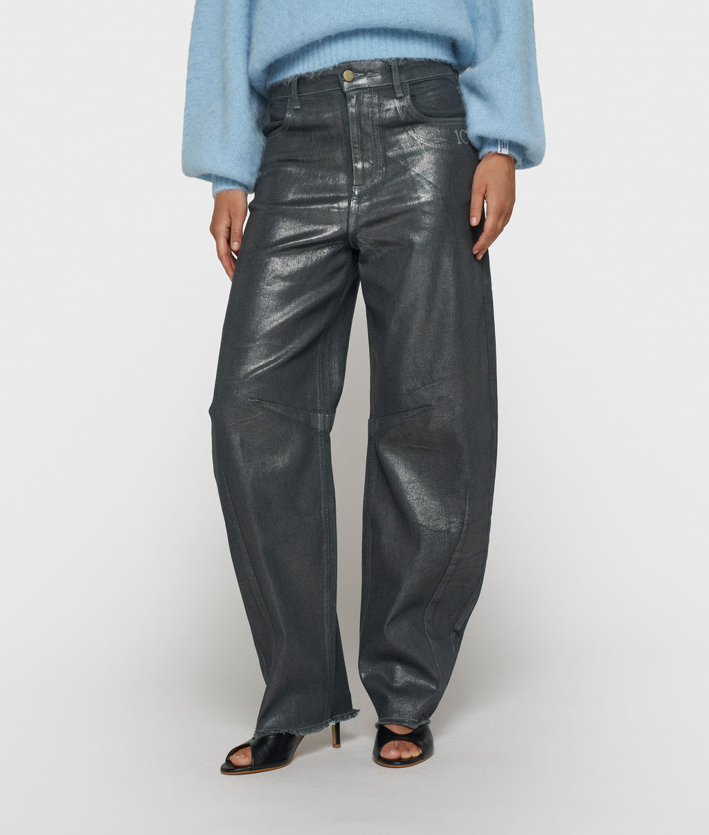 metallic western denim broek | silver