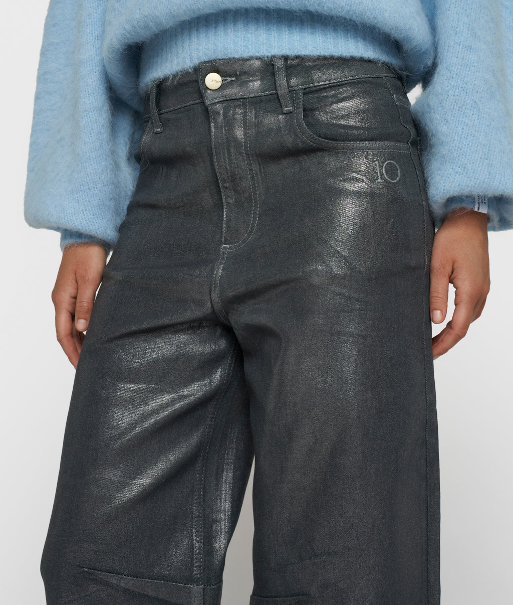 metallic western denim broek | silver