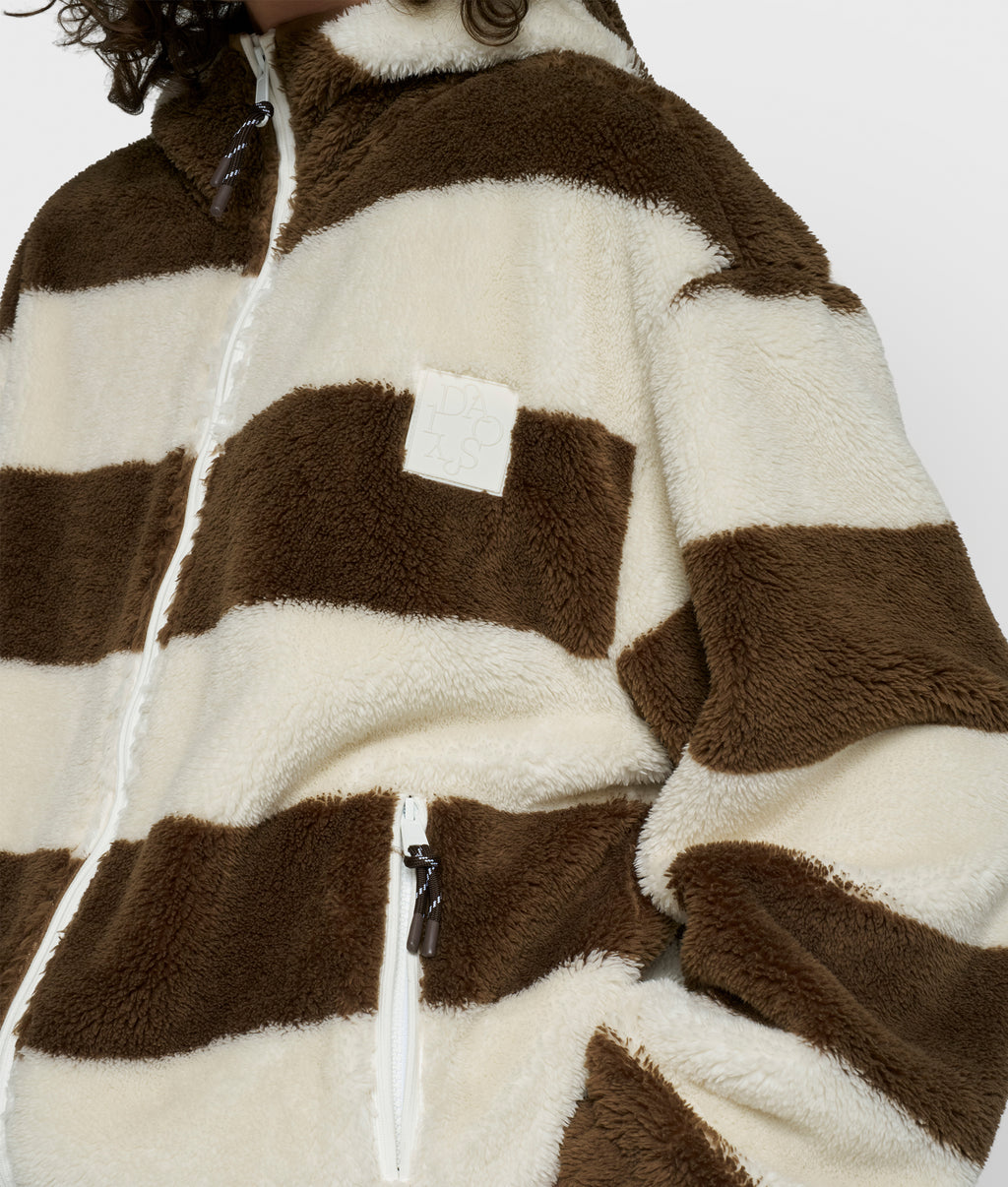 gestreepte teddy hoodie met rits | pearl/brown