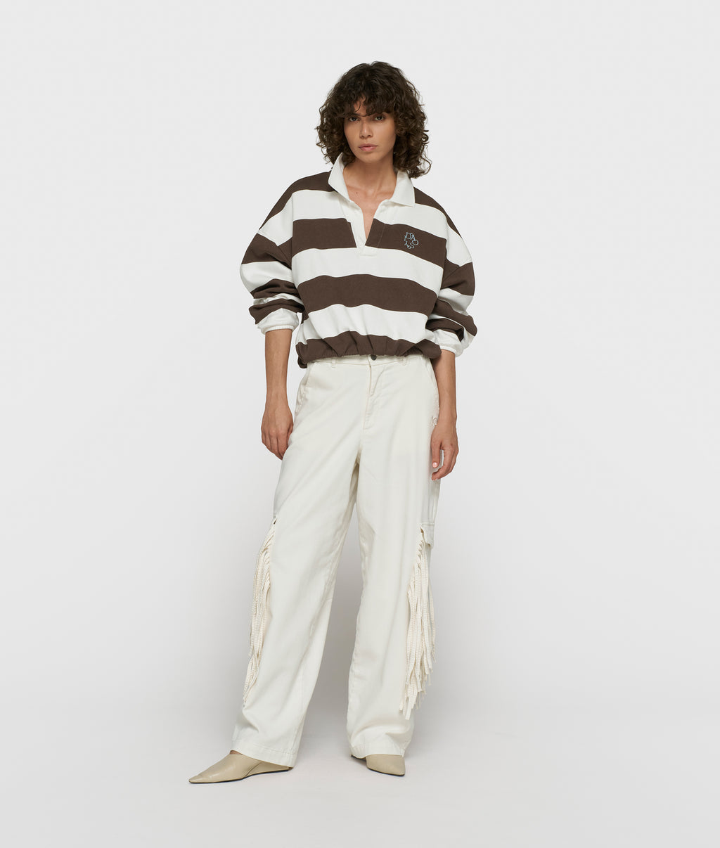 baseball ballon sweater | ecru/brown