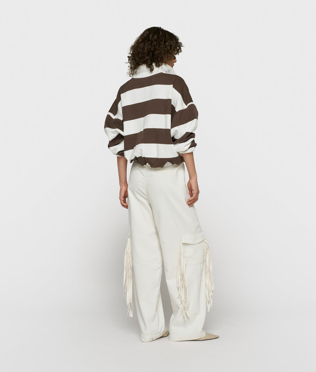 baseball ballon sweater | ecru/brown