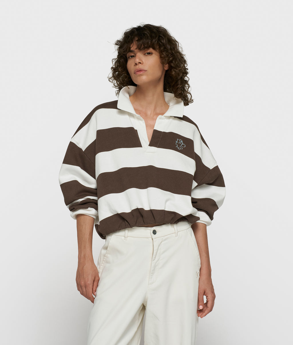 baseball ballon sweater | ecru/brown