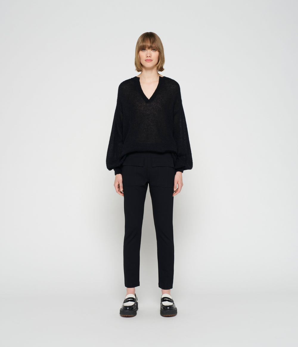 thin alpaca knit blouse | black