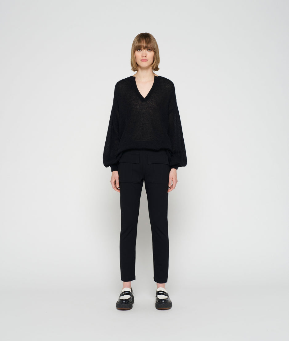 thin alpaca knit blouse | black