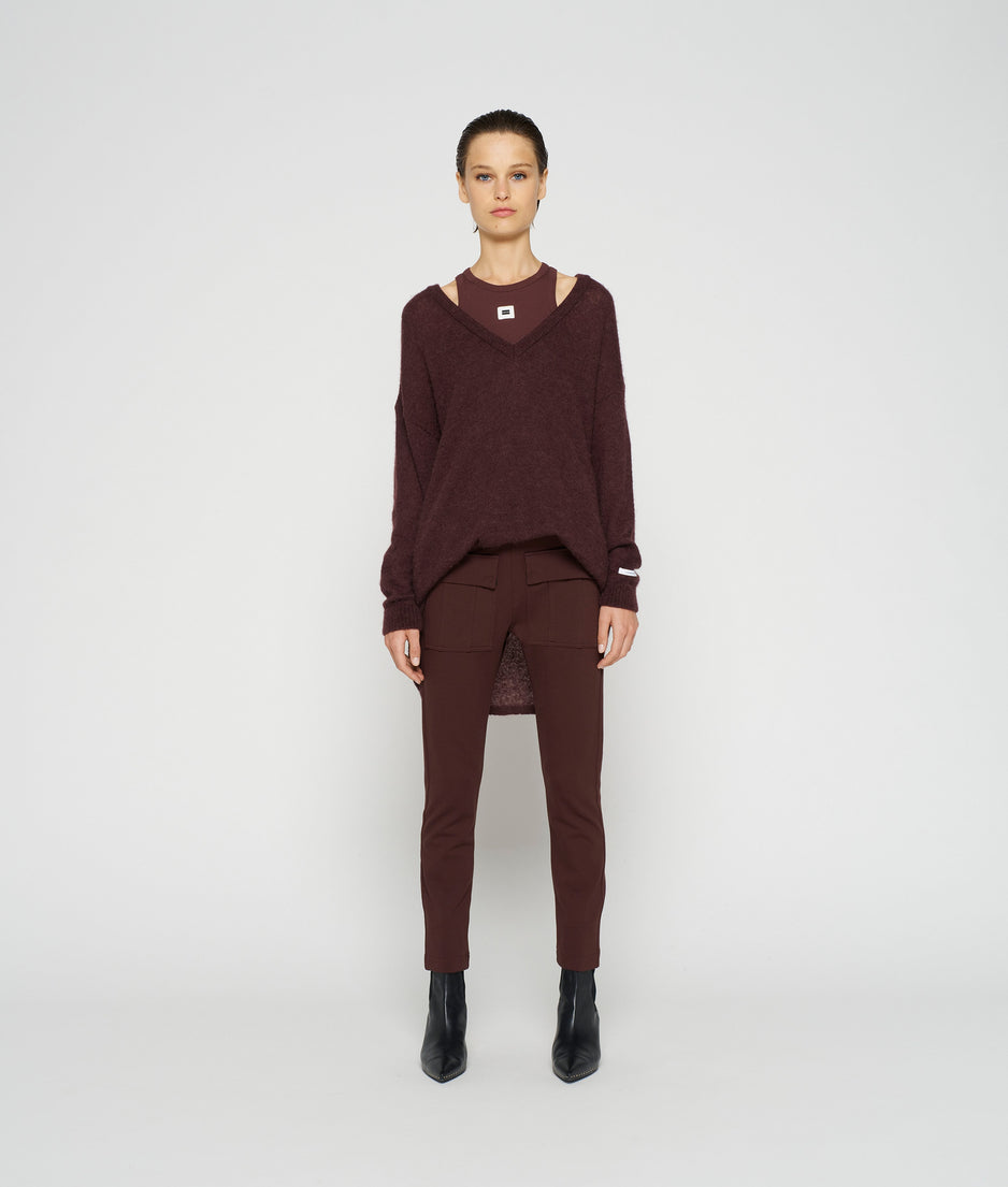 v-neck thin knit sweater | aubergine