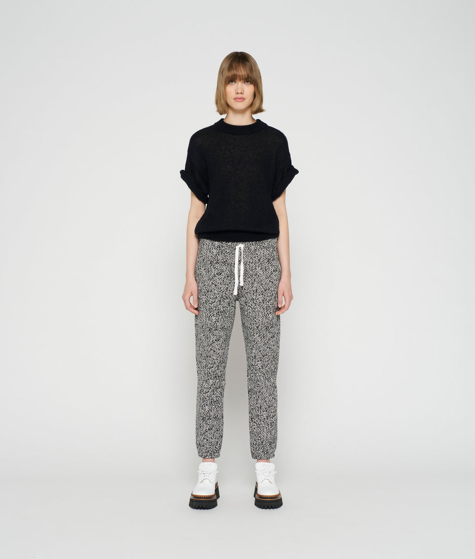cropped jogger herringbone | black