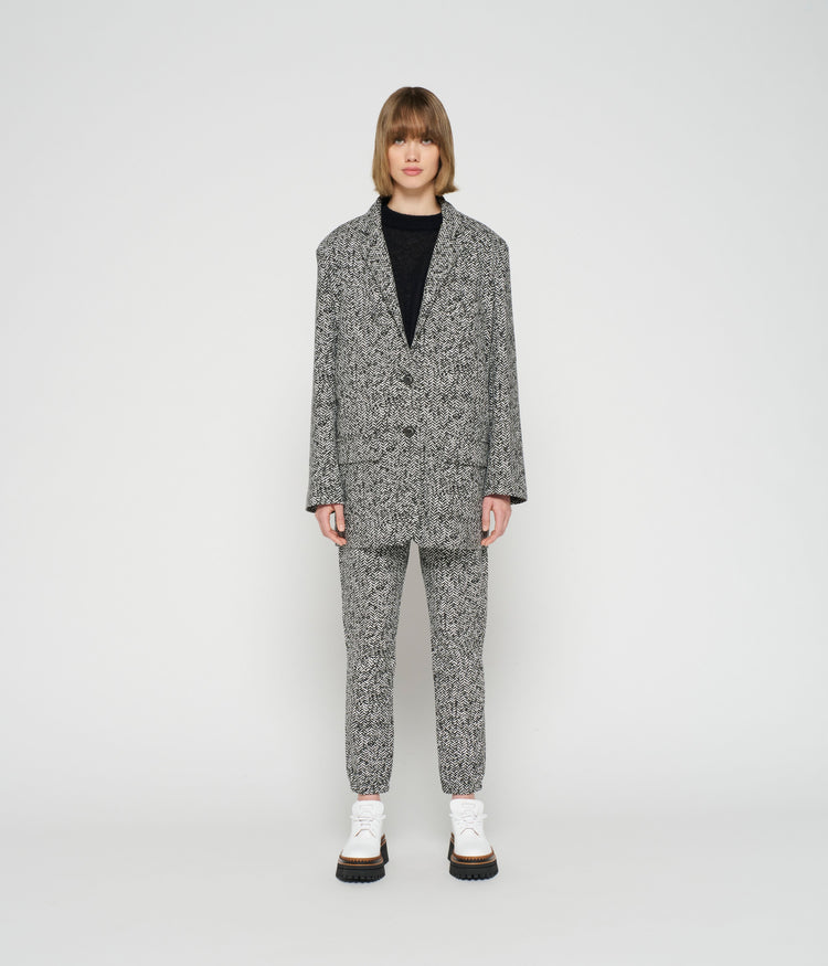statement blazer herringbone | black