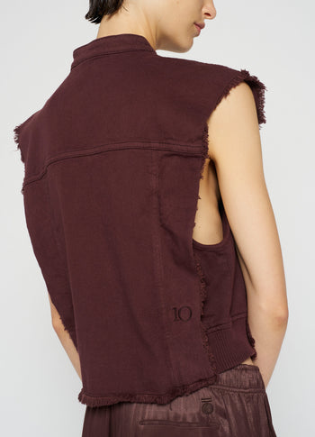 cropped twill gilet | aubergine