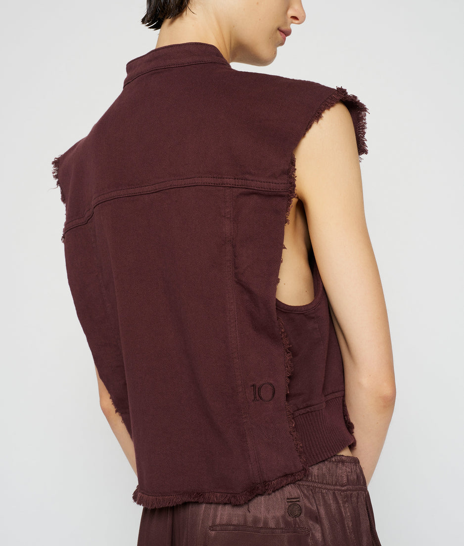 cropped twill gilet | aubergine