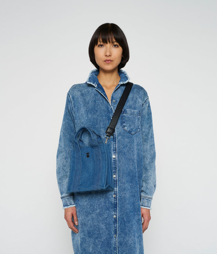 mini box bag denim | stone blue