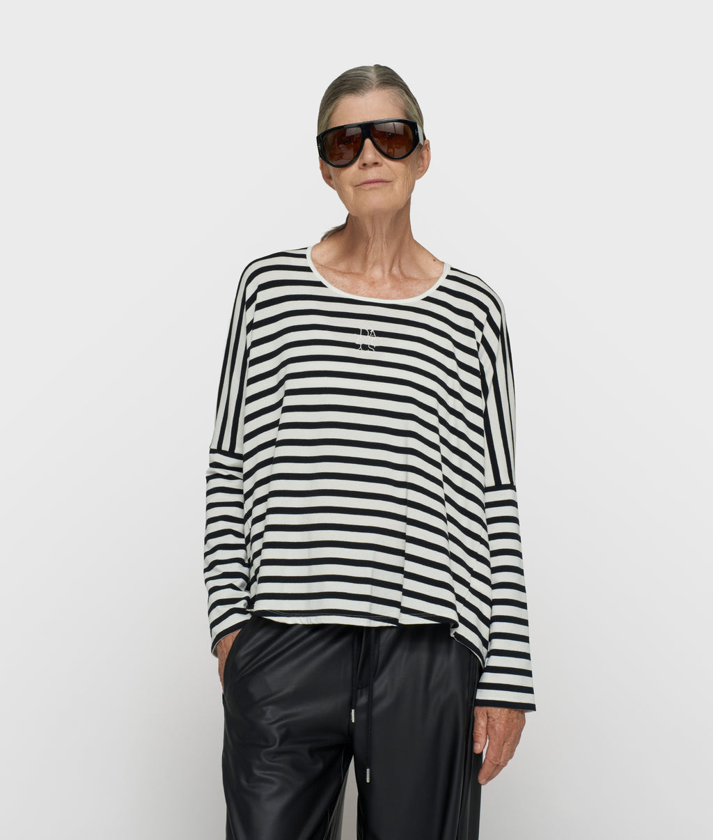 gestreept modal T-shirt met lange mouwen | ecru/black