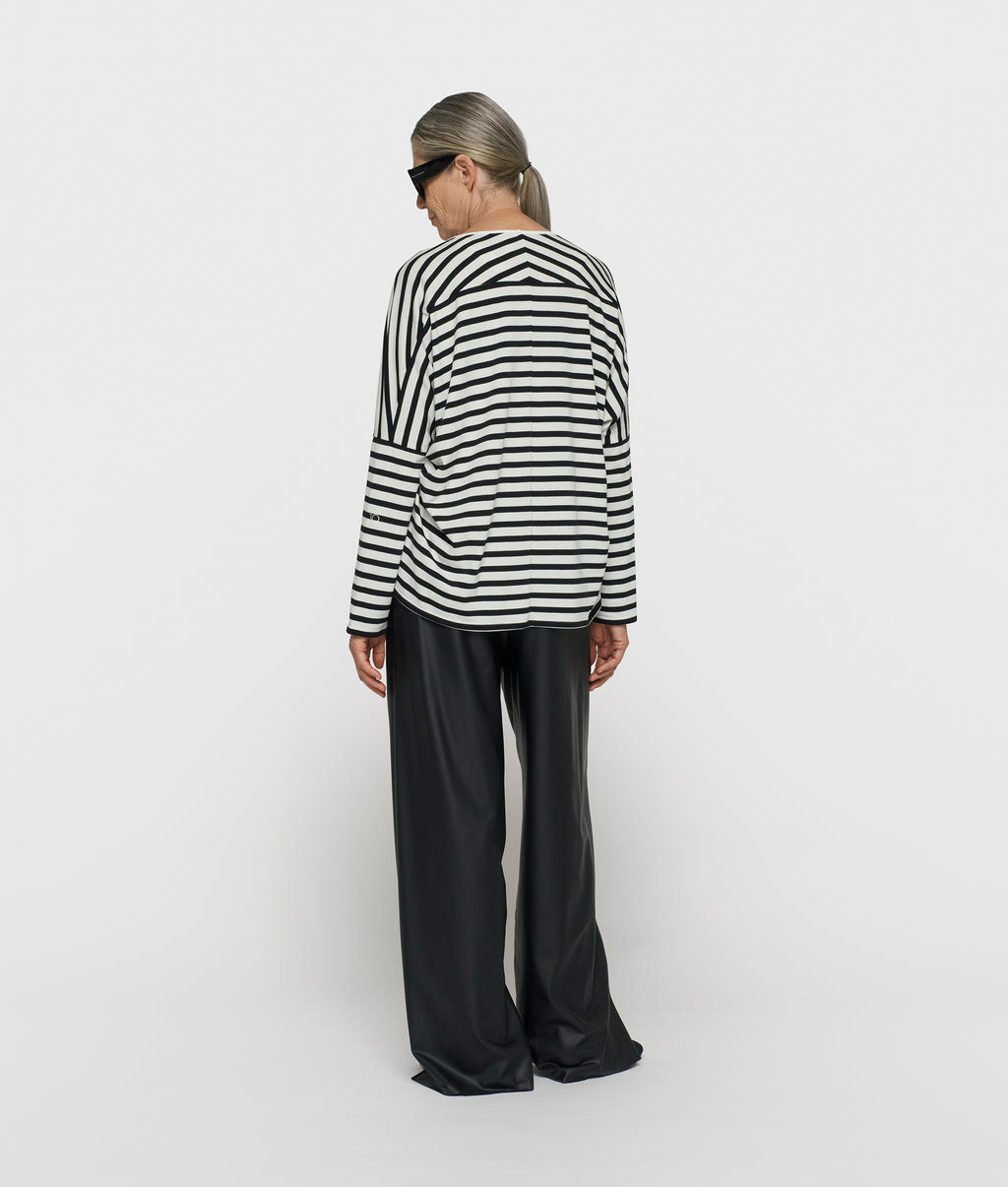 gestreept modal T-shirt met lange mouwen | ecru/black