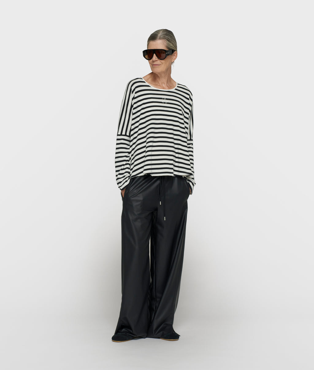 gestreept modal T-shirt met lange mouwen | ecru/black