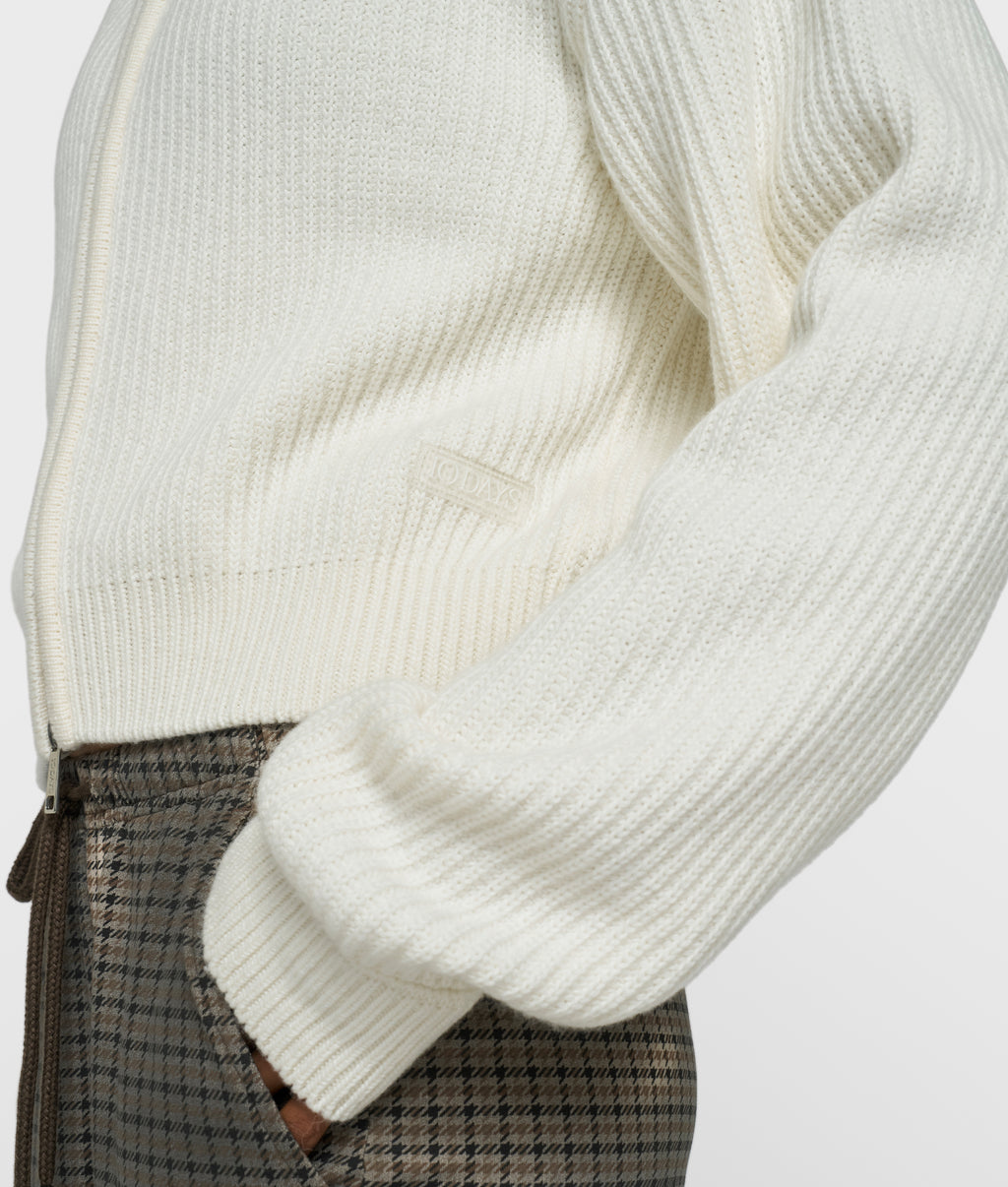 rib knit zip cardigan | ecru