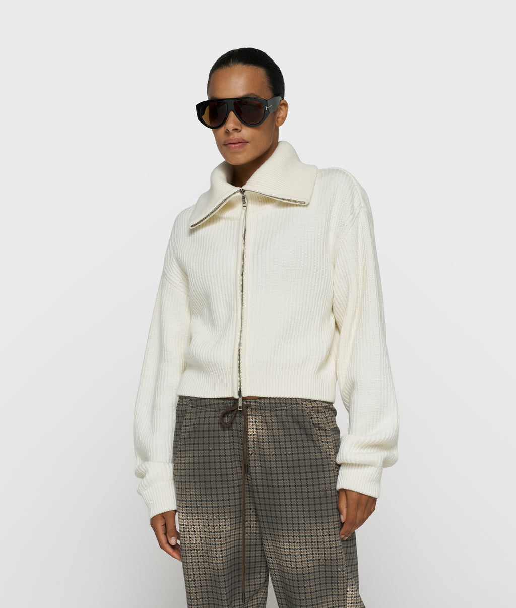 ribgebreid vest met rits | ecru