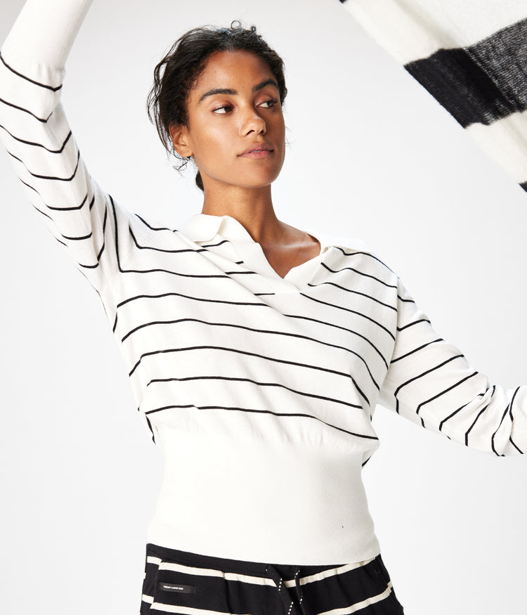 collar sweater knit stripe | ecru